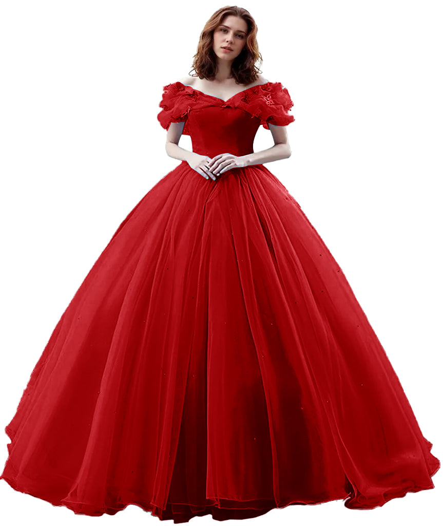 Pleated Tulle Ball Gown Quinceanera Dress Off Shoulder Floor-Length Sweet 16 Dress Vestidos De 15 Años Quinceañera Dress Tulle Homecoming Dress