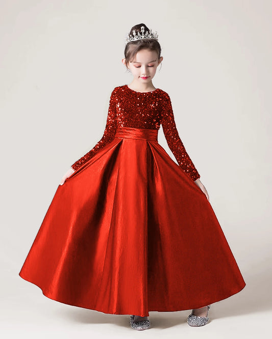 Red Sequin A-line Girls Formal Dress Front View
