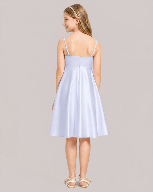 Lavender Satin A-line Junior Bridesmaid Dress Back View