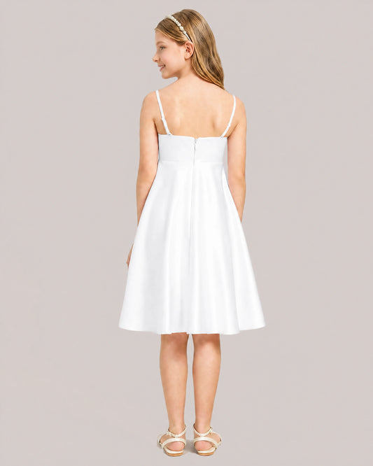 White Satin A-line Junior Bridesmaid Dress Back View