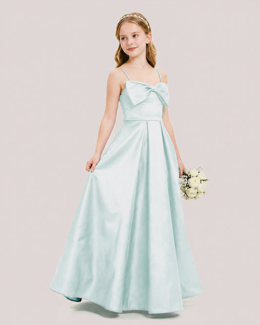 Mist Satin A-line Junior Bridesmaid Dress Front View