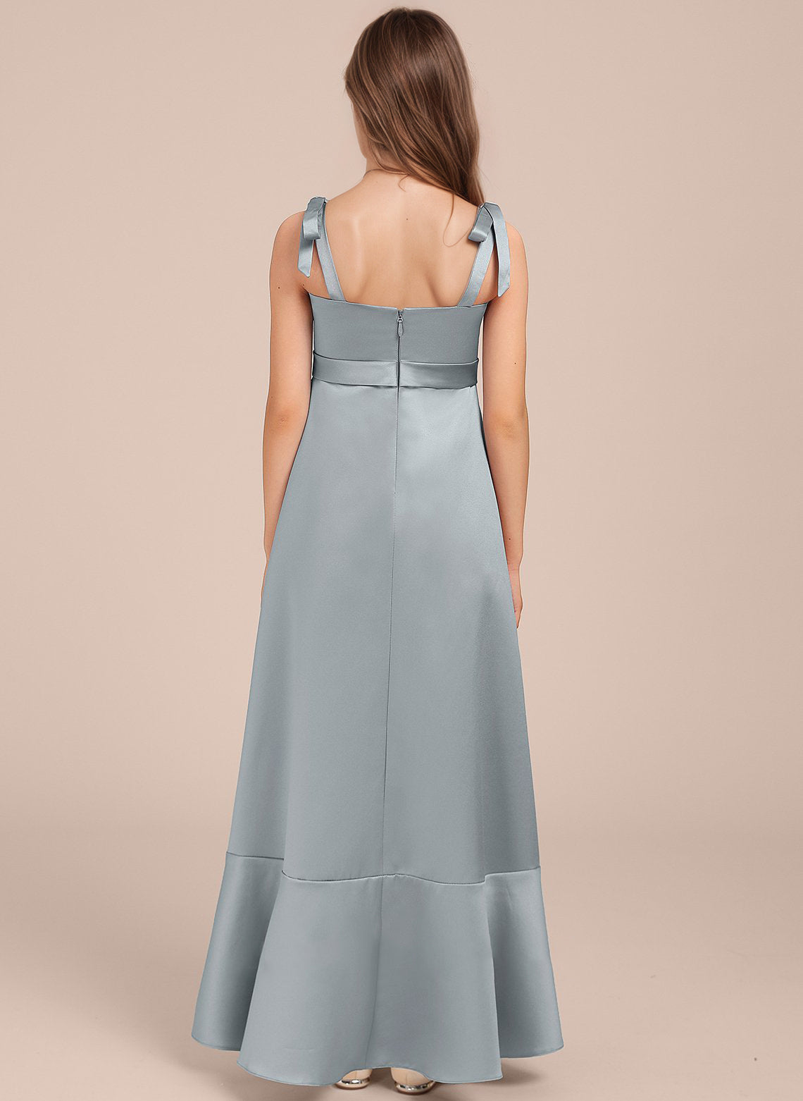 dideyttawl Junior Bridesmaid Dresses for Teens Silk Satin Adjustable Straps Flower Girl Dress with Slit 2529