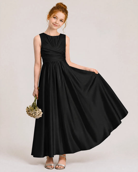 Black Chiffon A-line Junior Bridesmaid Dress Front View