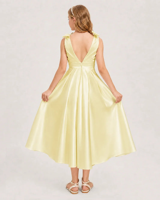 Daffodil Satin A-line Junior Bridesmaid Dress Back View