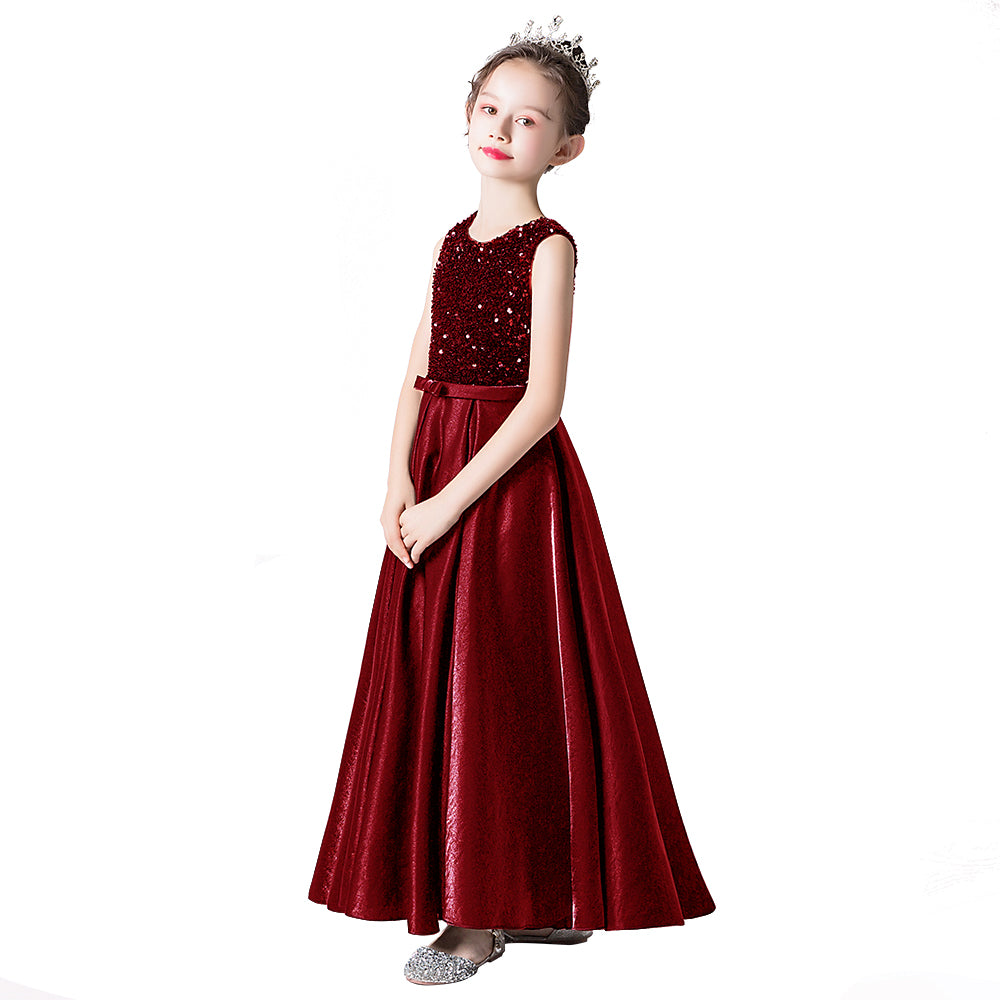 Satin Sequins Formal Dresses For Girls Special Occasion Dresses Elegant Birthday Party Dress