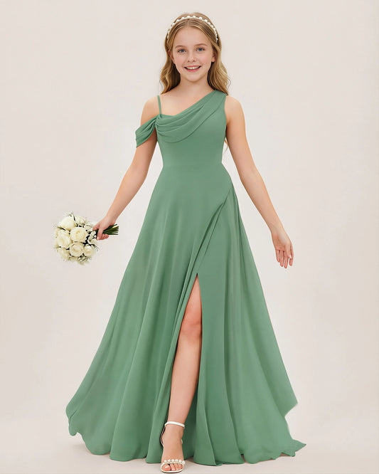 Sage Green Chiffon A-line Junior Bridesmaid Dress Front View