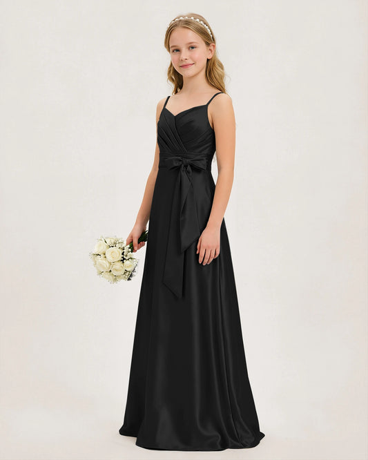Black Satin A-line Junior Bridesmaid Dress Side View