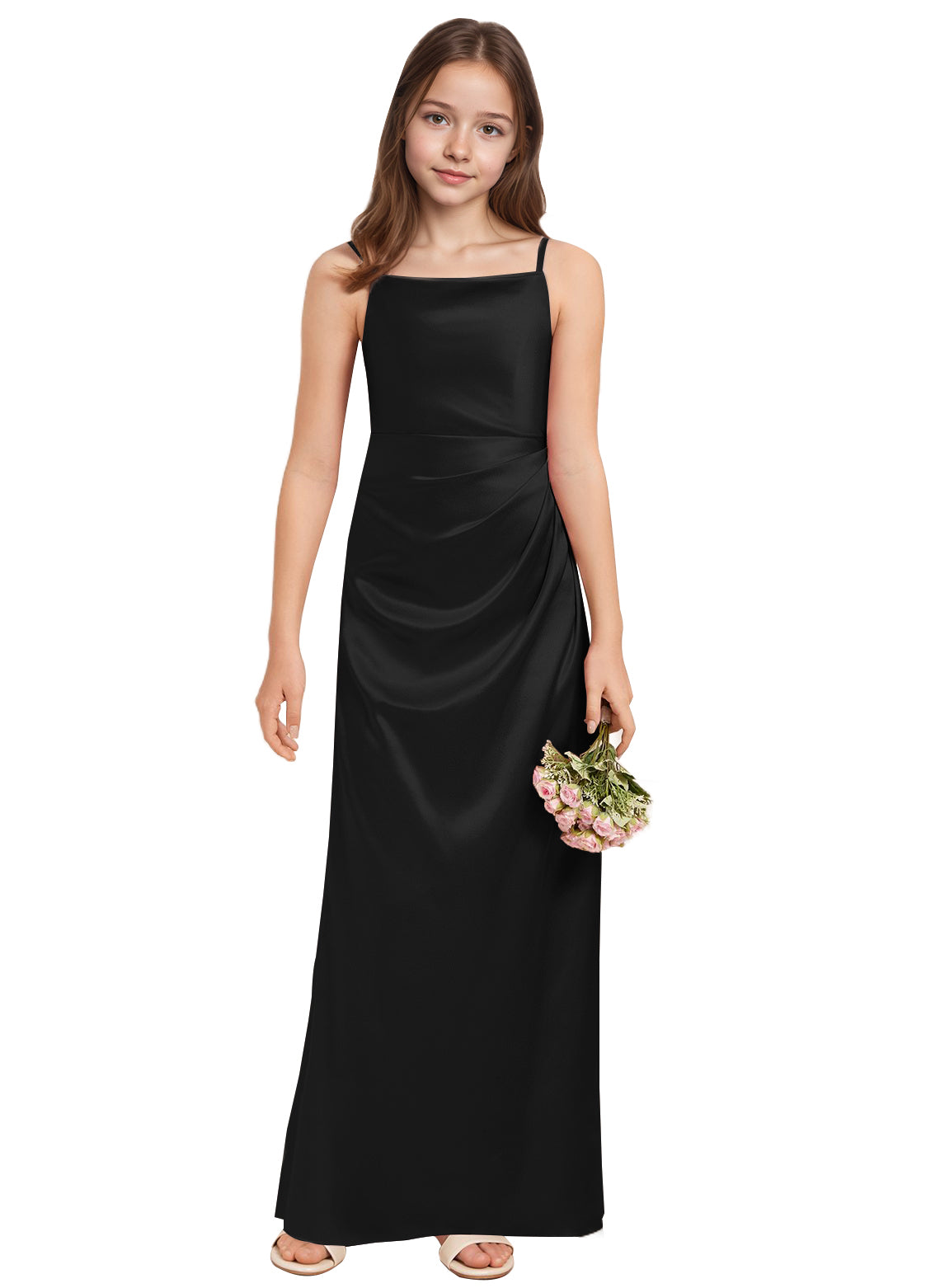 dideyttawl A-Line Junior Bridesmaid Dress Square Neck Pleated Stretch Satin Flower Girl Dress Sleeveless Formal Special Occasion Dress for Wedding 2520