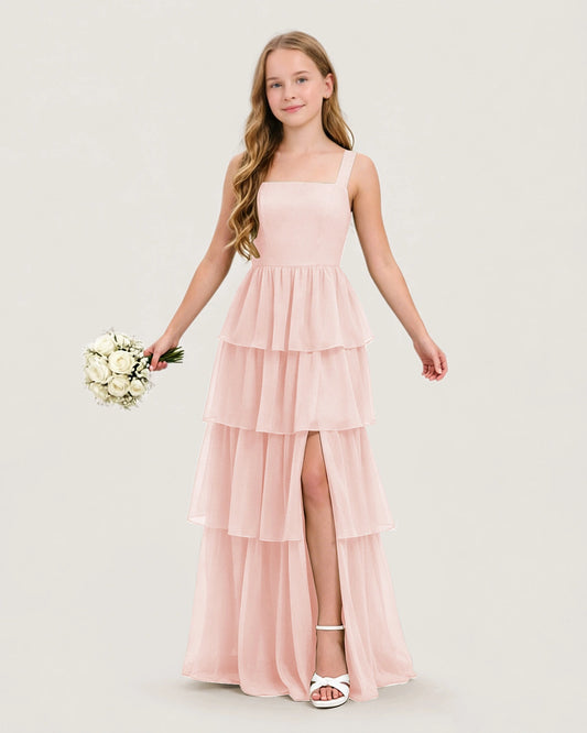 Blush Pink Chiffon A-line Junior Bridesmaid Dress Front View