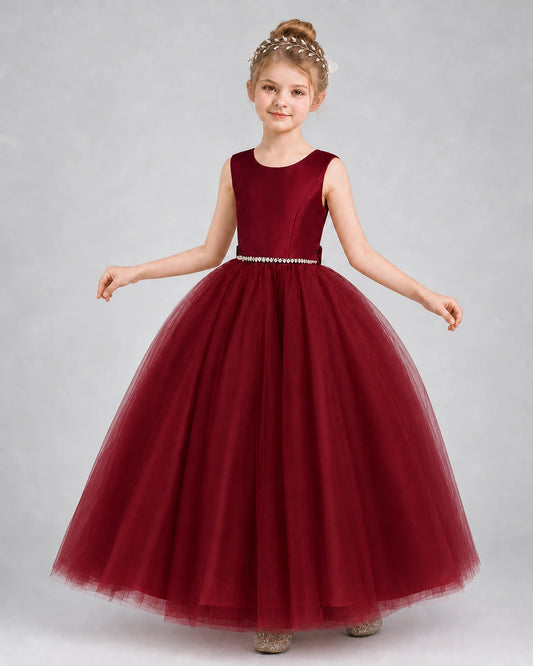 Windred Satin and Tulle Ball Gown Girls Formal Dress Front View