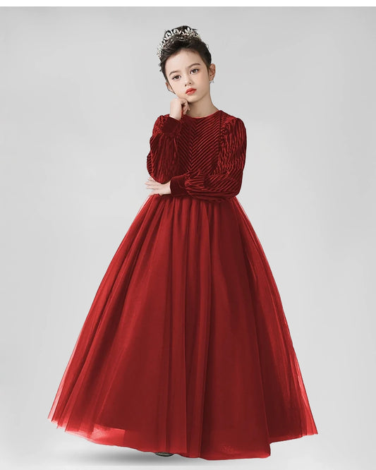 Dideyttawl Girls Formal Dress with Long Sleeves Velvet Bodice and Tulle Skirt