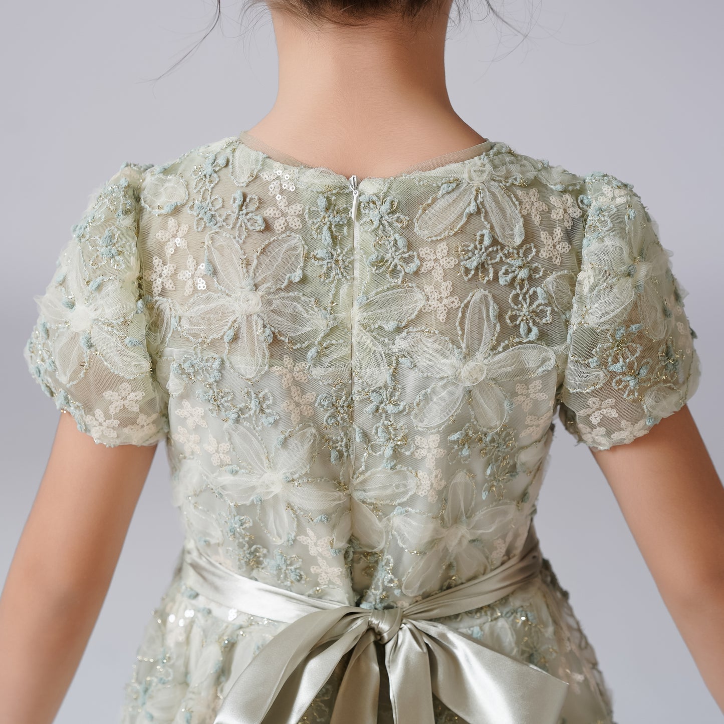 2025 Spring Flower Girl Dress Wedding Bridesmaid Lace Tulle Puffy Sleeves Girls Birthday Party Pageant Maxi Dress