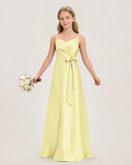 Daffodil Satin A-line Junior Bridesmaid Dress Front View