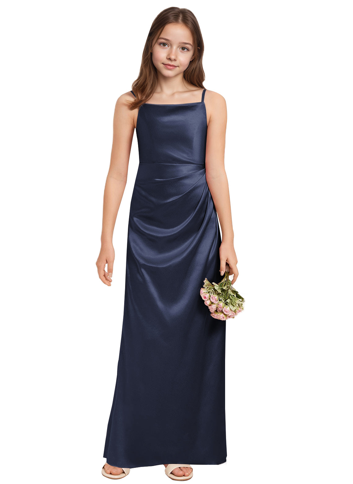 dideyttawl A-Line Junior Bridesmaid Dress Square Neck Pleated Stretch Satin Flower Girl Dress Sleeveless Formal Special Occasion Dress for Wedding 2520