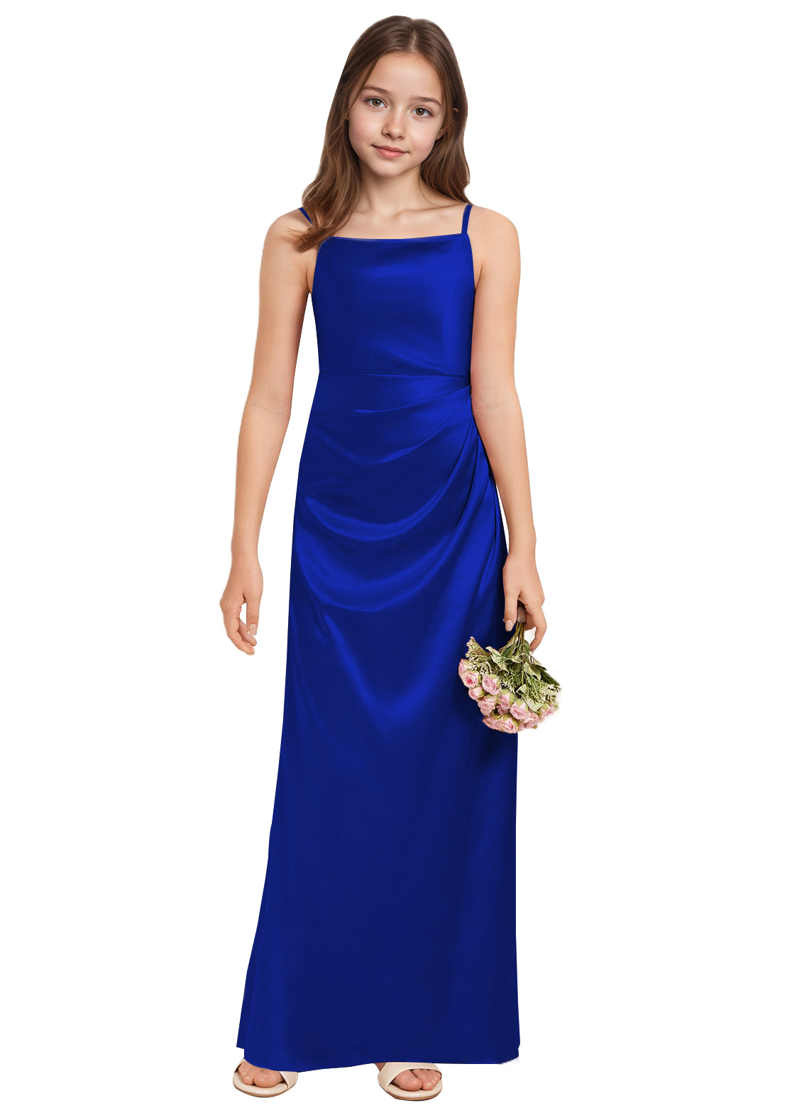 dideyttawl A-Line Junior Bridesmaid Dress Square Neck Pleated Stretch Satin Flower Girl Dress Sleeveless Formal Special Occasion Dress for Wedding 2520
