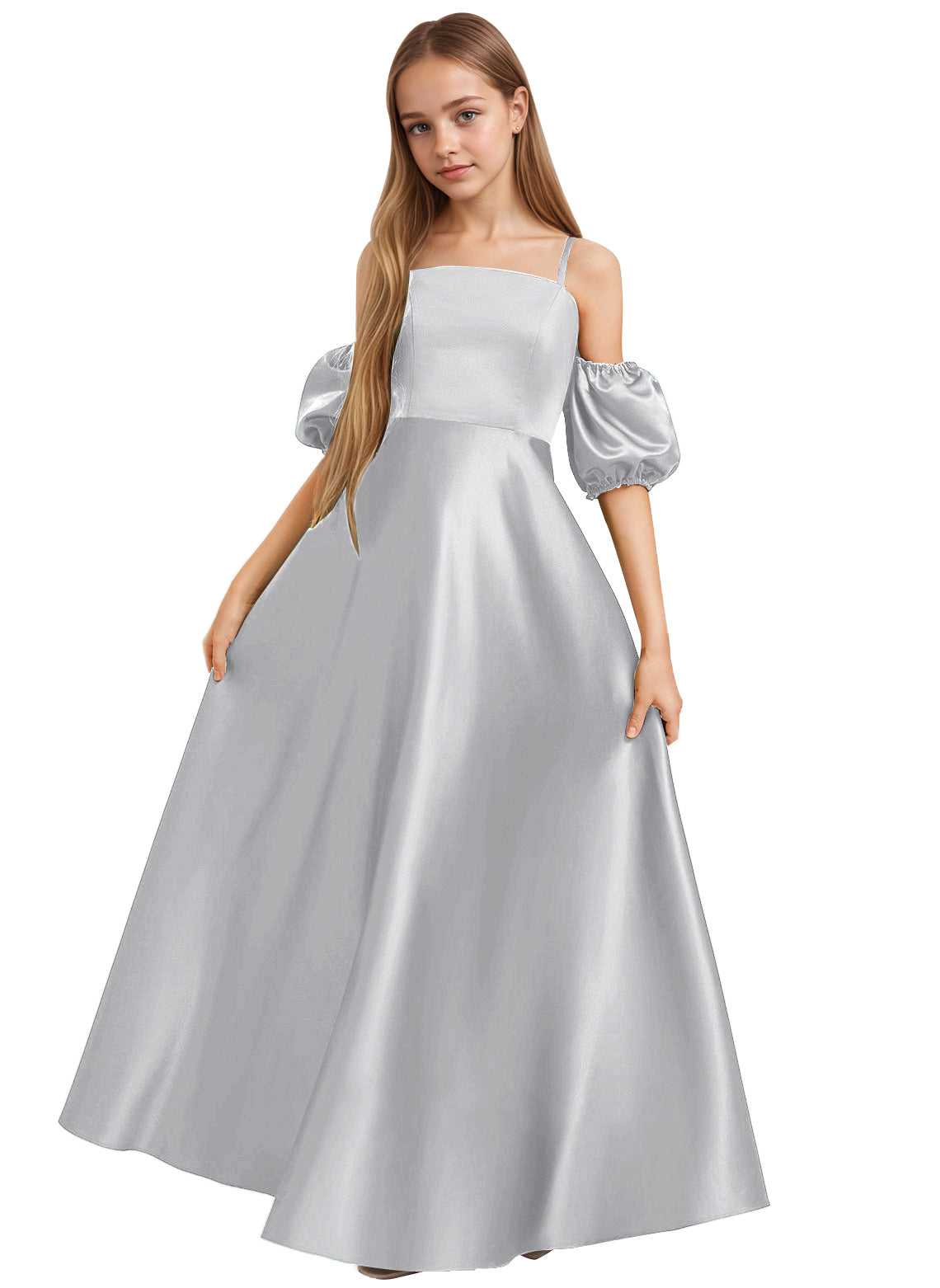 dideyttawl Girls A-Line Cold Shoulder Junior Bridesmaid Dress Silk Satin Flower Girl Dress 2525