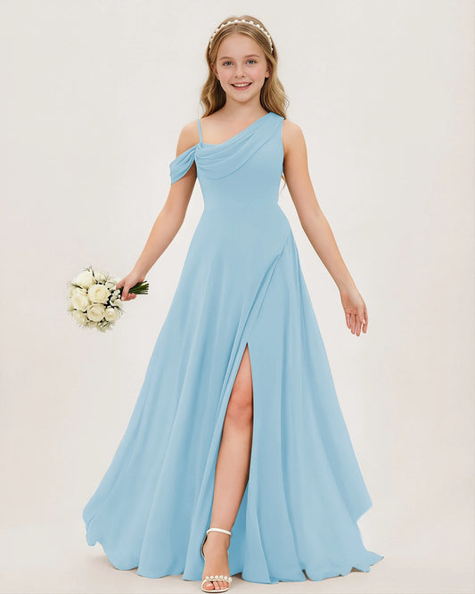 Sky Blue Chiffon A-line Junior Bridesmaid Dress Front View