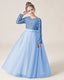 Sky Blue Front Sequin Long Sleeve Flower Girl Dress