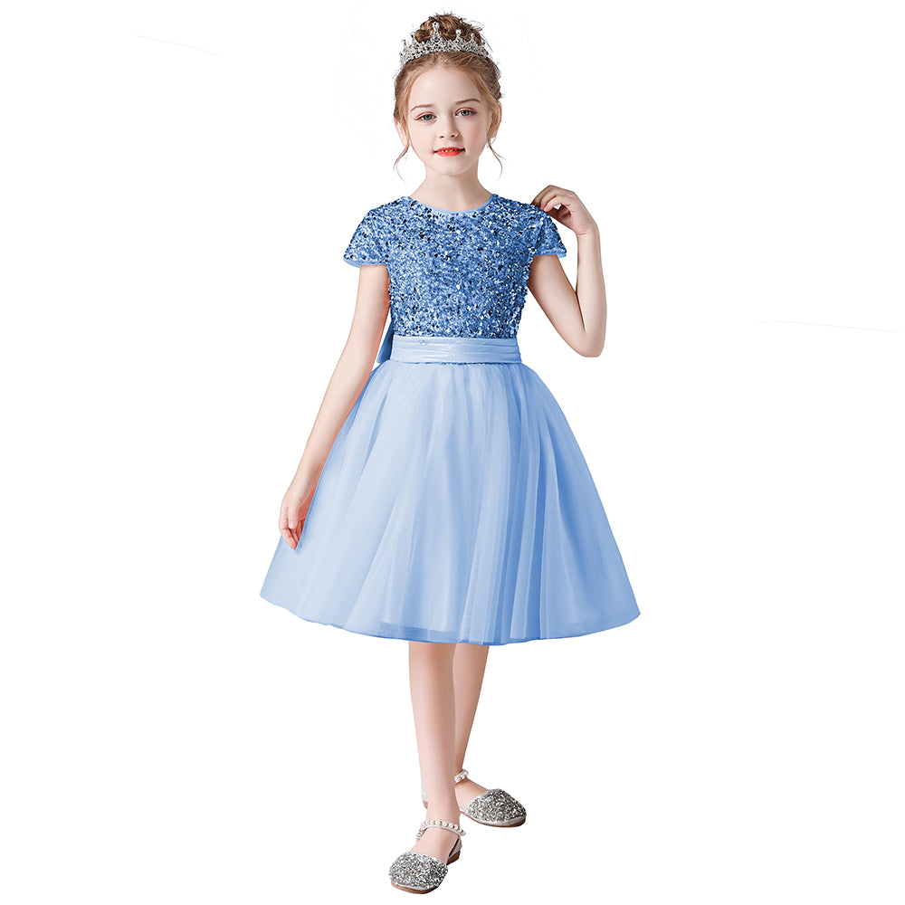 Girls Formal Dresses Mini Sequins Flower Girl Dresses Short Tulle Juniors Bridesmaid Girls Special Occasion Dresses