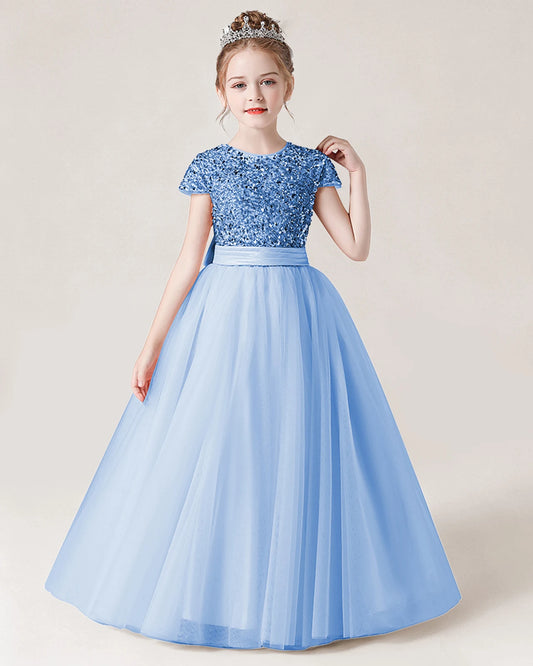 Baby Blue Tulle A-line Girls Formal Dress Front View
