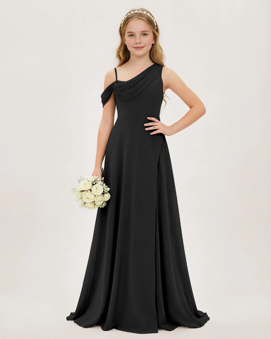 Black Chiffon A-line Junior Bridesmaid Dress Front View