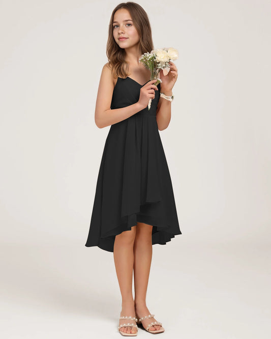 Black Chiffon A-line Junior Bridesmaid Dress Front View