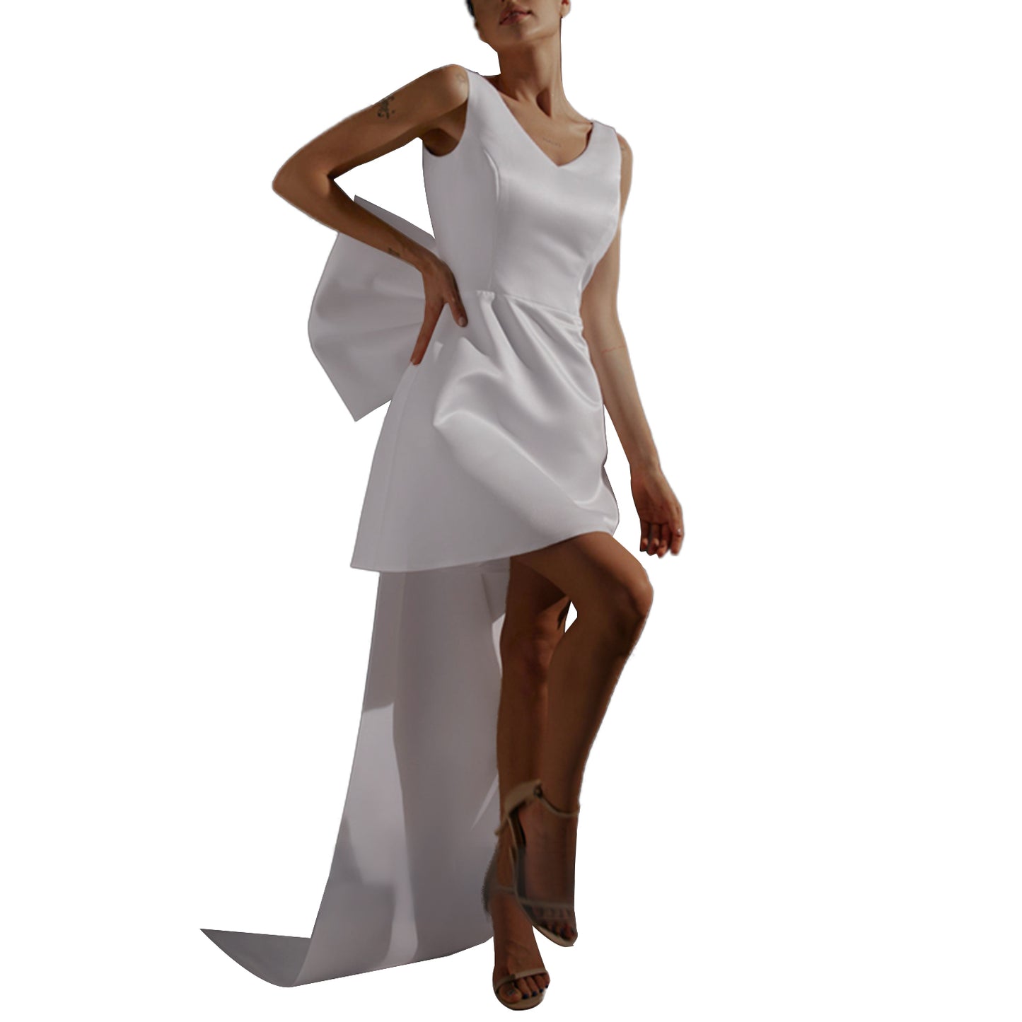 2025 Detachable Big Bow Mini Wedding Dress Sleeveless Short Bridal Gown Women Modern Backless Wedding Gown