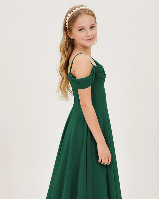 Dark Green Chiffon A-line Junior Bridesmaid Dress Side View