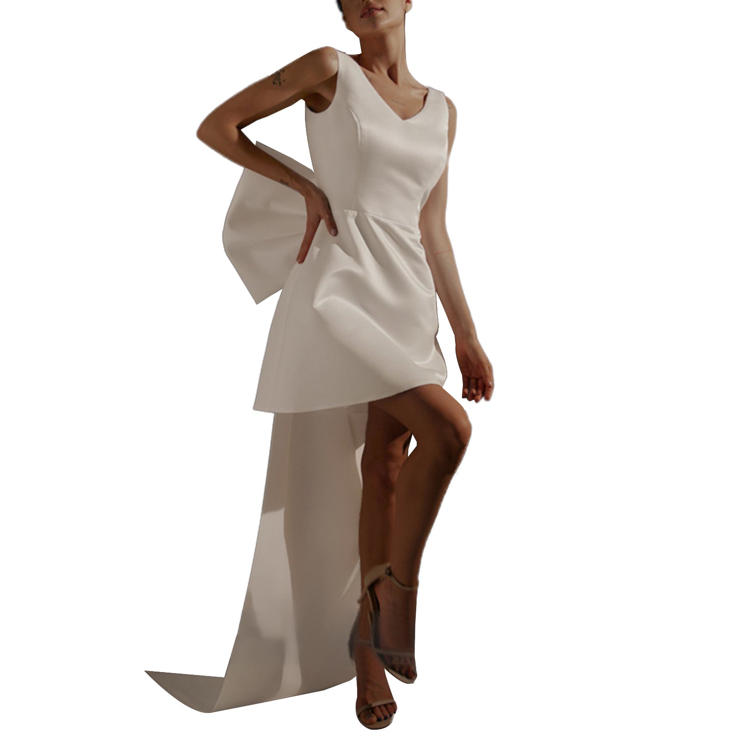 2025 Detachable Big Bow Mini Wedding Dress Sleeveless Short Bridal Gown Women Modern Backless Wedding Gown