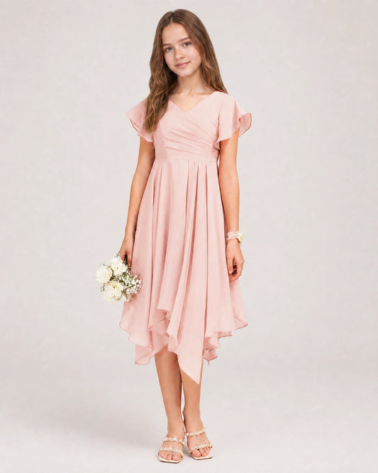 Blush Pink Chiffon A-line Junior Bridesmaid Dress Front View