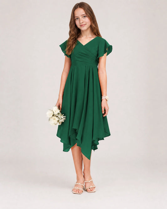 Dark Green Chiffon A-line Junior Bridesmaid Dress Front View