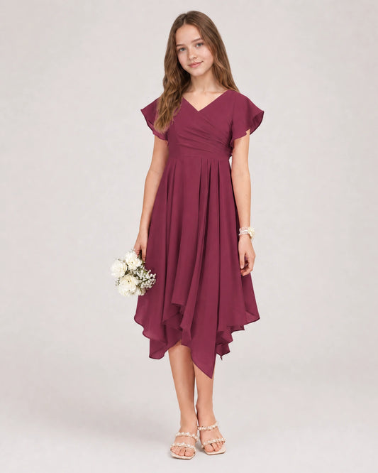 Purple Chiffon A-line Junior Bridesmaid Dress Front View