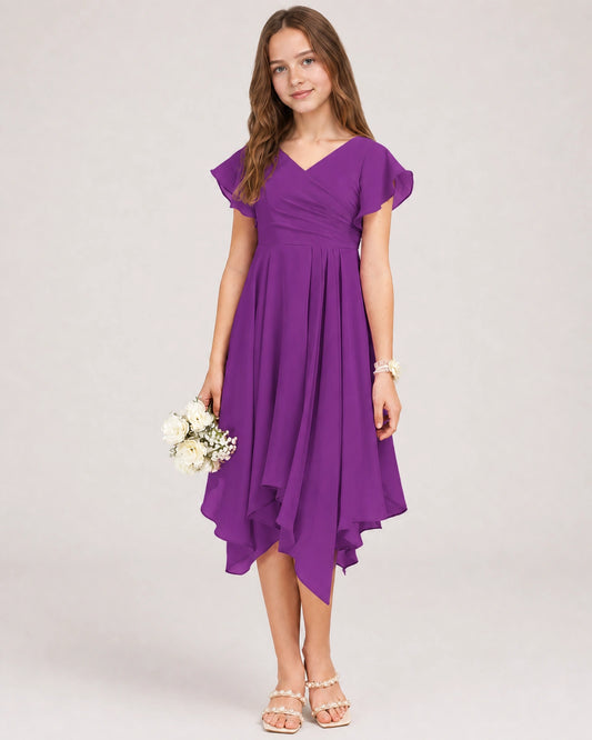 Purple Chiffon A-line Junior Bridesmaid Dress Front View