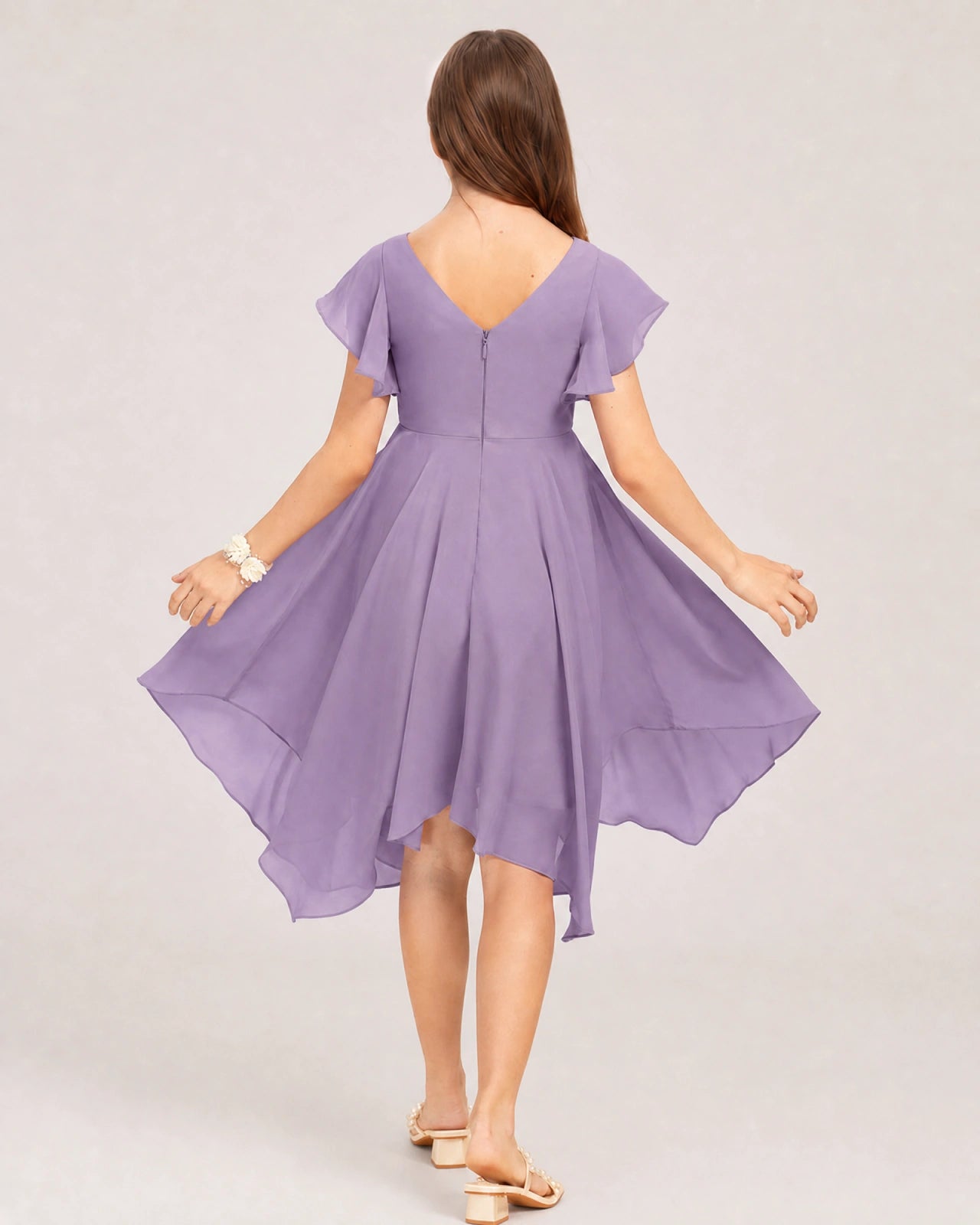 Wisteria Back Chiffon Short Junior Bridesmaid Dress