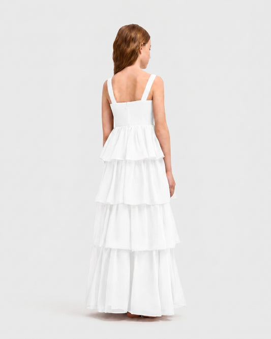 White Chiffon A-line Junior Bridesmaid Dress Back View