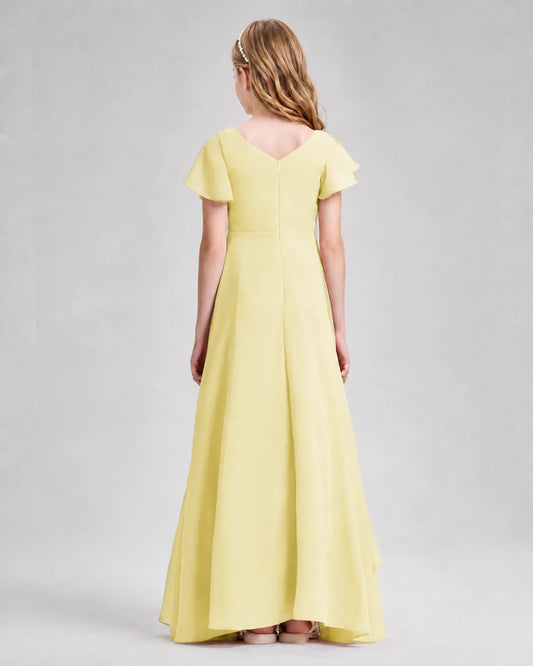 Daffodil Chiffon A-line Junior Bridesmaid Dress Back View