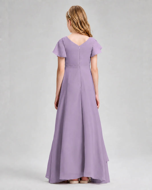 Wisteria Chiffon A-line Junior Bridesmaid Dress Back View