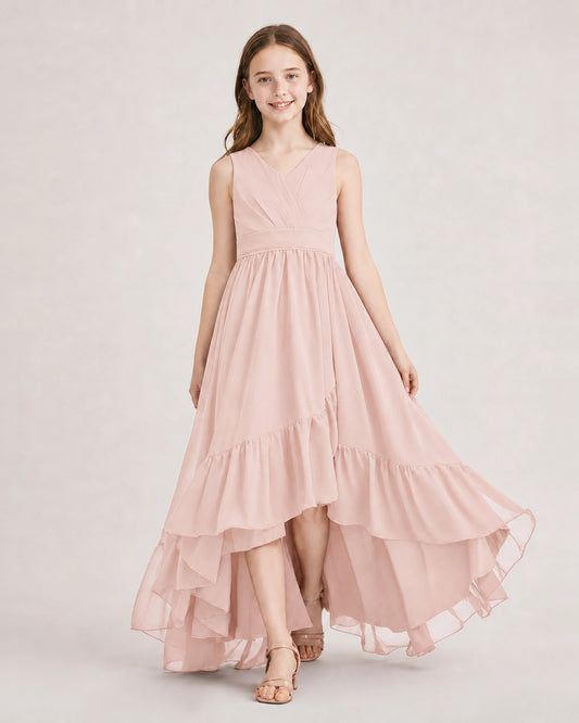 Blush Pink Chiffon A-line Junior Bridesmaid Dress Front View
