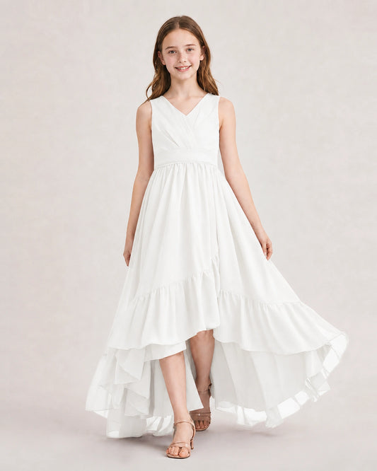Ivory Chiffon A-line Junior Bridesmaid Dress Front View