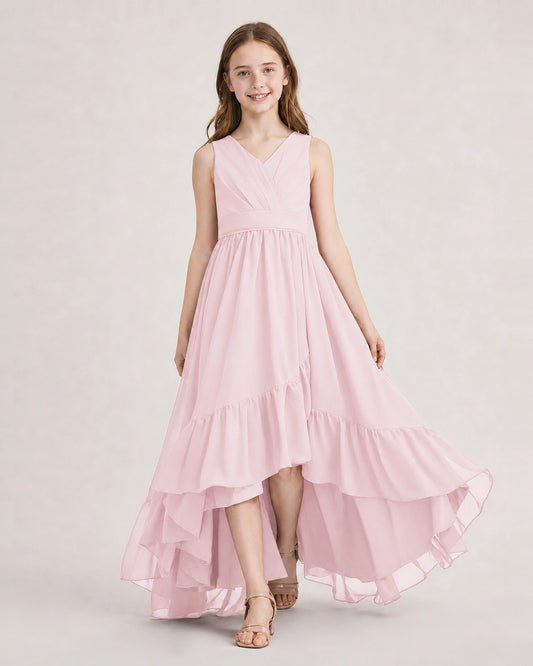 Pink Chiffon A-line Junior Bridesmaid Dress Front View