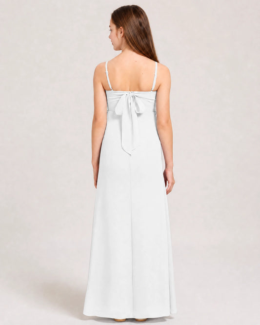 White Chiffon A-line Junior Bridesmaid Dress Back View