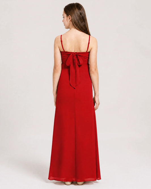 Red Chiffon A-line Junior Bridesmaid Dress Back View