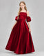 Dideyttawl Junior Bridesmaid Dress with Puff Sleeves and A-Line Satin Skirt