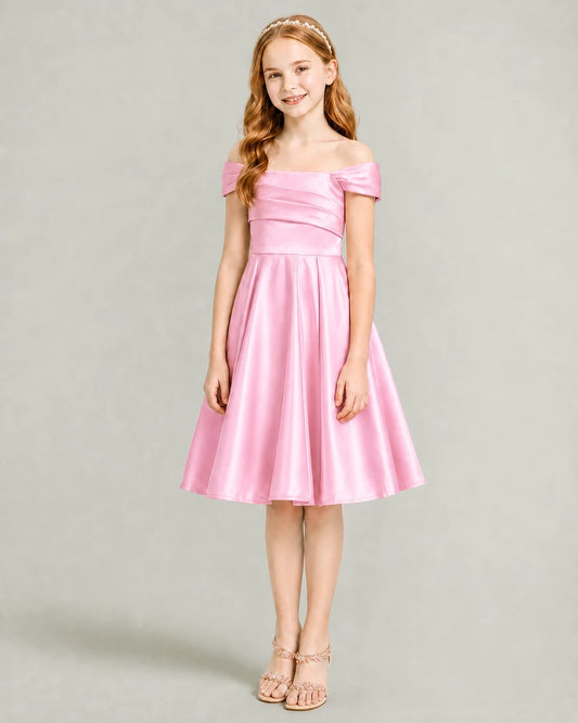 Pink Satin A-line Junior Bridesmaid Dress Front View