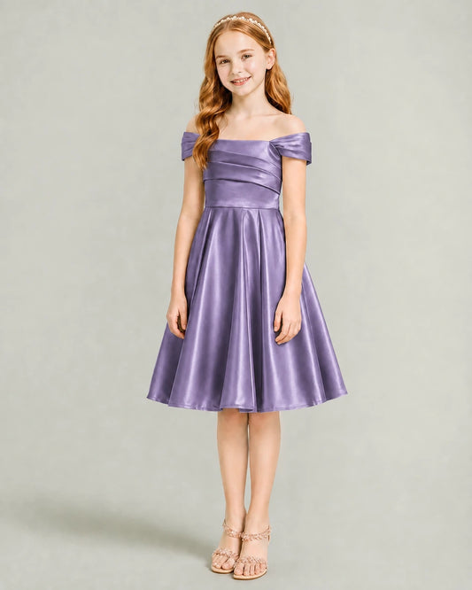 Wisteria Satin A-line Junior Bridesmaid Dress Front View