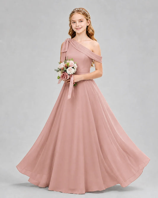 Dusty Rose Chiffon A-line Junior Bridesmaid Dress Front View