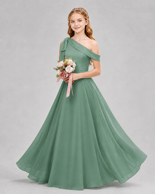 Eucalyptus Chiffon A-line Junior Bridesmaid Dress Front View