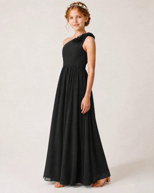 Black Chiffon A-line Junior Bridesmaid Dress Front View