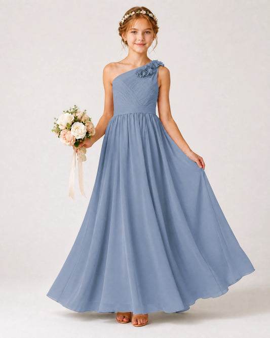 Dusty Blue Chiffon A-line Junior Bridesmaid Dress Front View