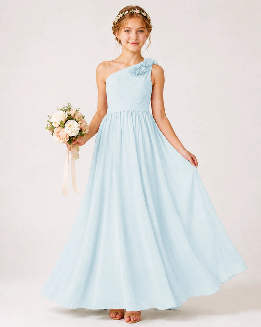Baby Blue Chiffon A-line Junior Bridesmaid Dress Front View